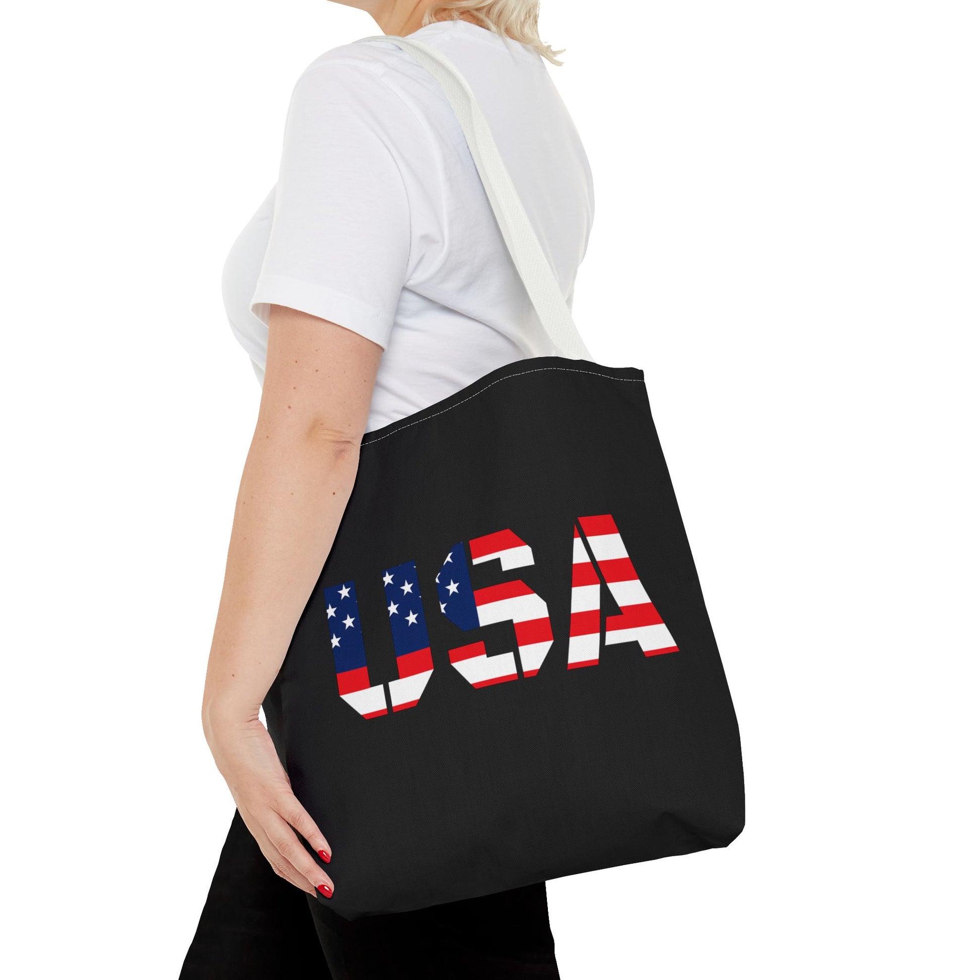 Patriotic USA Print Tote Bag, Reusable Shopping Bag, 4th of July Gift, Summer Carryall, American Flag Style - TRV