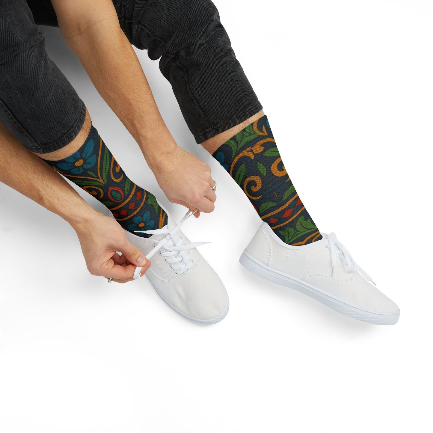 Victorian Floral Tile Sublimation Socks | Patterned Crew Socks - TRV