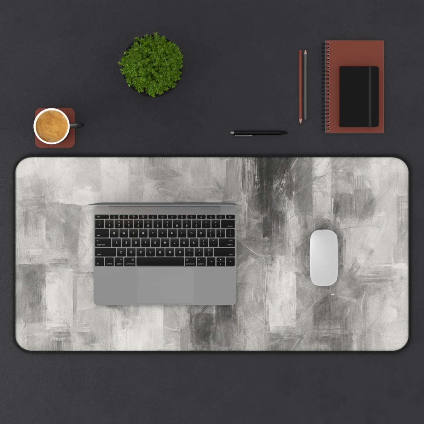 Abstract Gray Brushstroke Desk Mat | Neutral Modern Desk Pad - TRV