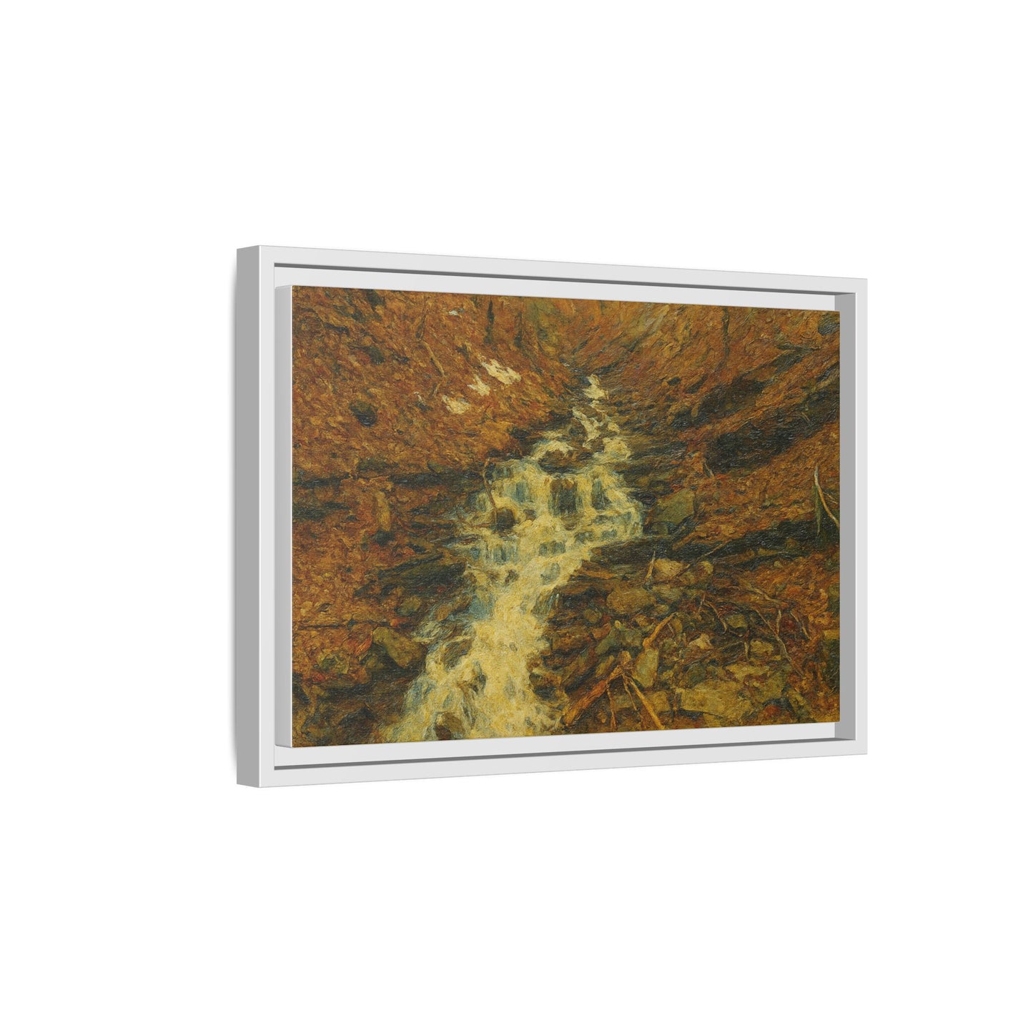 Serene Abstract Nature Canvas Art, Framed Wall Decor, Rustic Home Accent, Earthy Tone Artwork, Tranquil River Scene - TRV