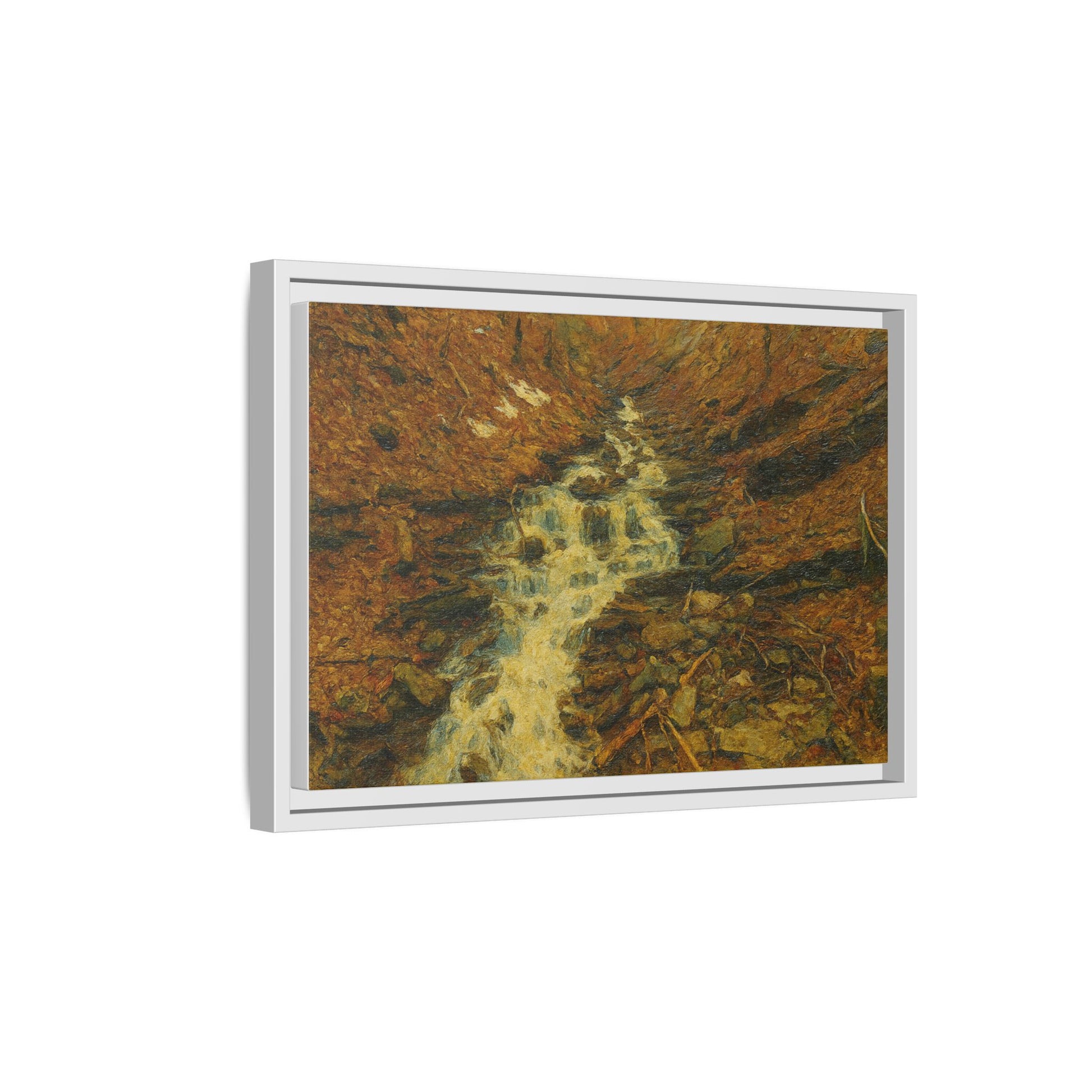 Serene Abstract Nature Canvas Art, Framed Wall Decor, Rustic Home Accent, Earthy Tone Artwork, Tranquil River Scene - TRV
