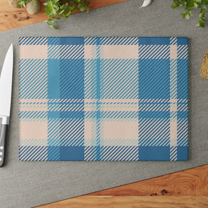 Blue Plaid Glass Cutting Board — Pastel Kitchen Chopping Board