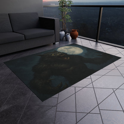 Werewolf Moon Outdoor Rug — Spooky Full Moon Werewolf Patio Mat