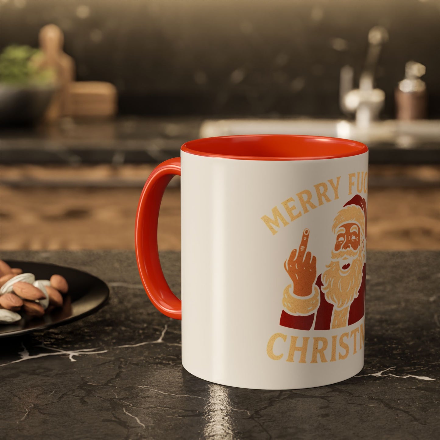 Irreverent Merry Christmas Mug — Funny Santa Middle Finger Coffee Cup (11oz & 15oz)