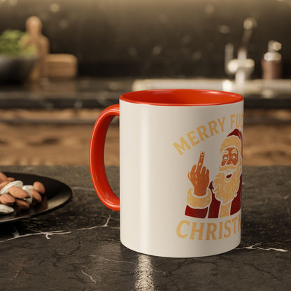 Irreverent Merry Christmas Mug — Funny Santa Middle Finger Coffee Cup (11oz & 15oz)