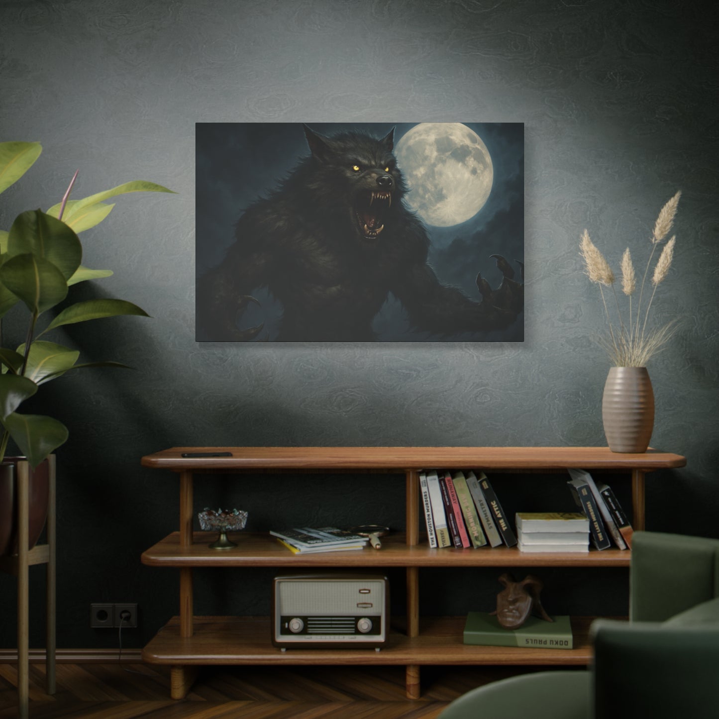 Werewolf Moon Canvas Art | Dark Fantasy Decor for Halloween, Gothic Home, Werewolf Lover Gift, Unique Wall Art, Spooky Decor - TRV