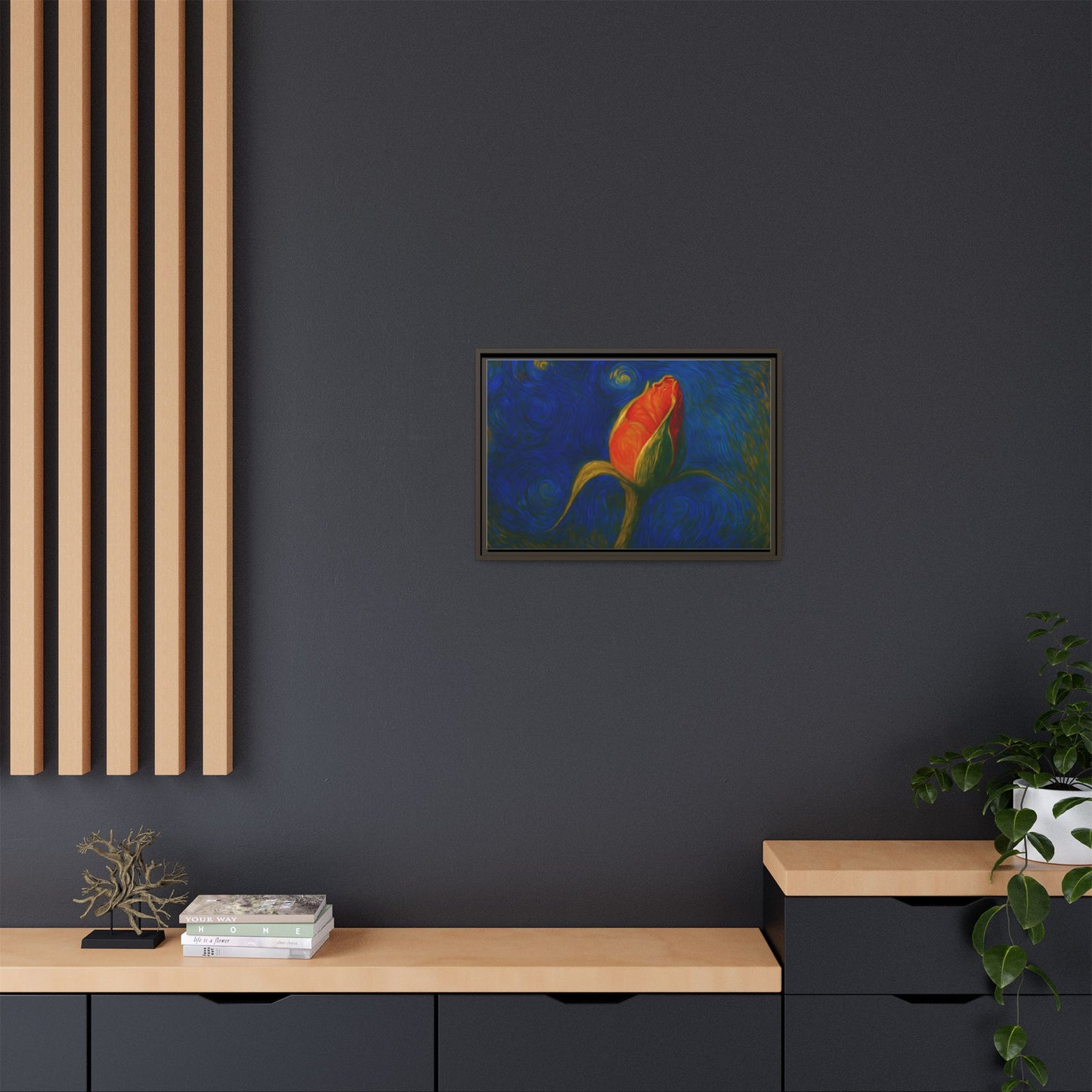 Red Rose Bud Painting Canvas Framed | Matte Wall Art - TRV