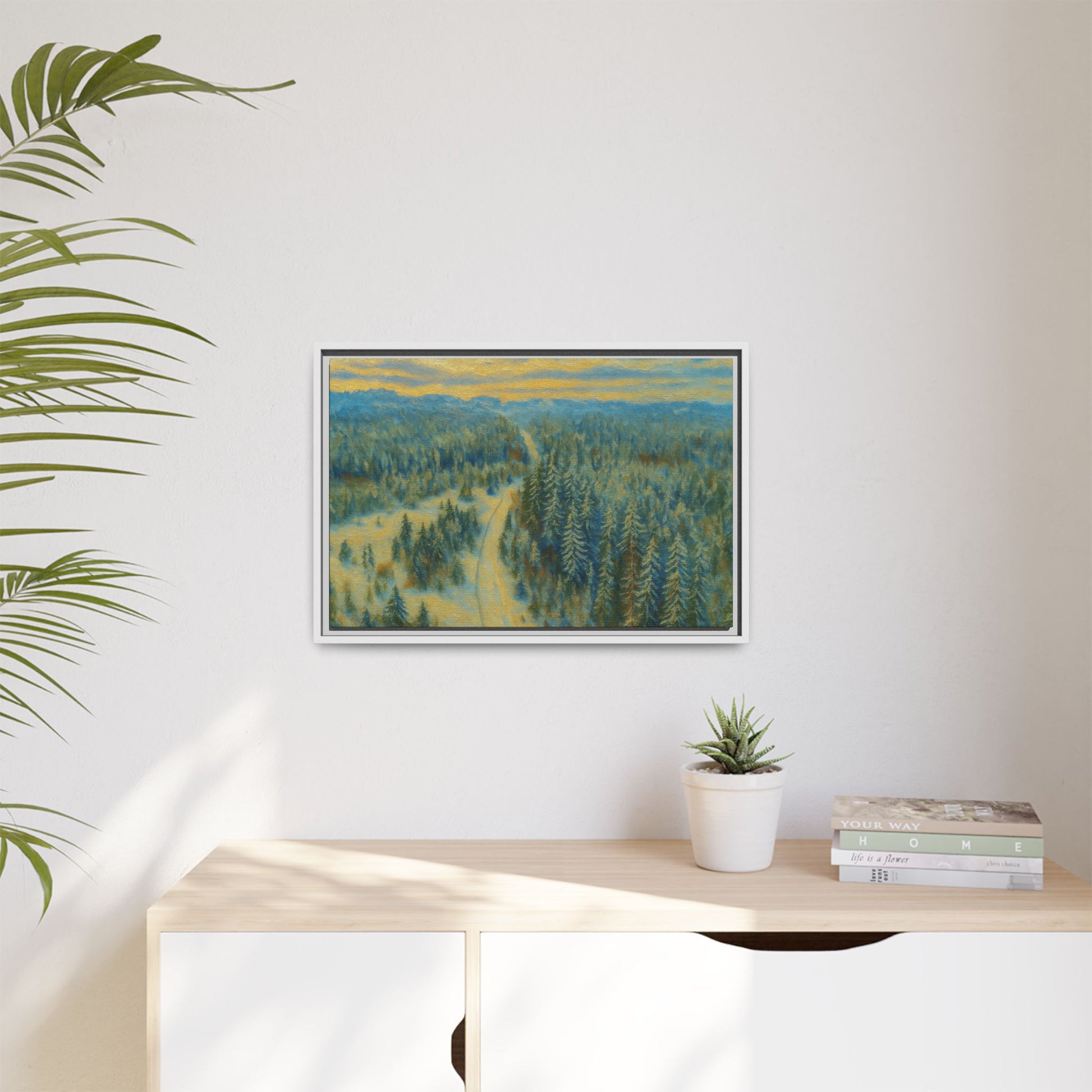 Framed Matte Canvas Art Print, Tranquil Forest Landscape, Home Decor for Nature Lovers, Wall Art for Living Room, Gift for Art Enthusiasts - TRV