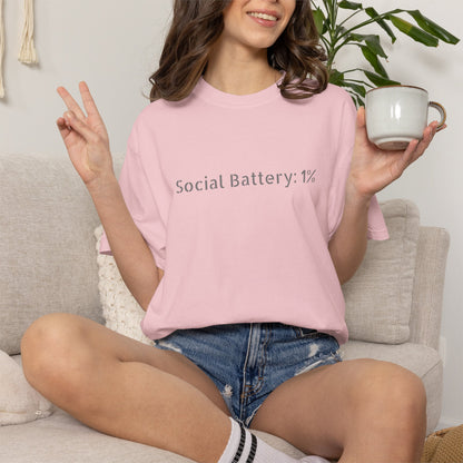 Social Battery 1% T-shirt | Introvert Funny Text Tee