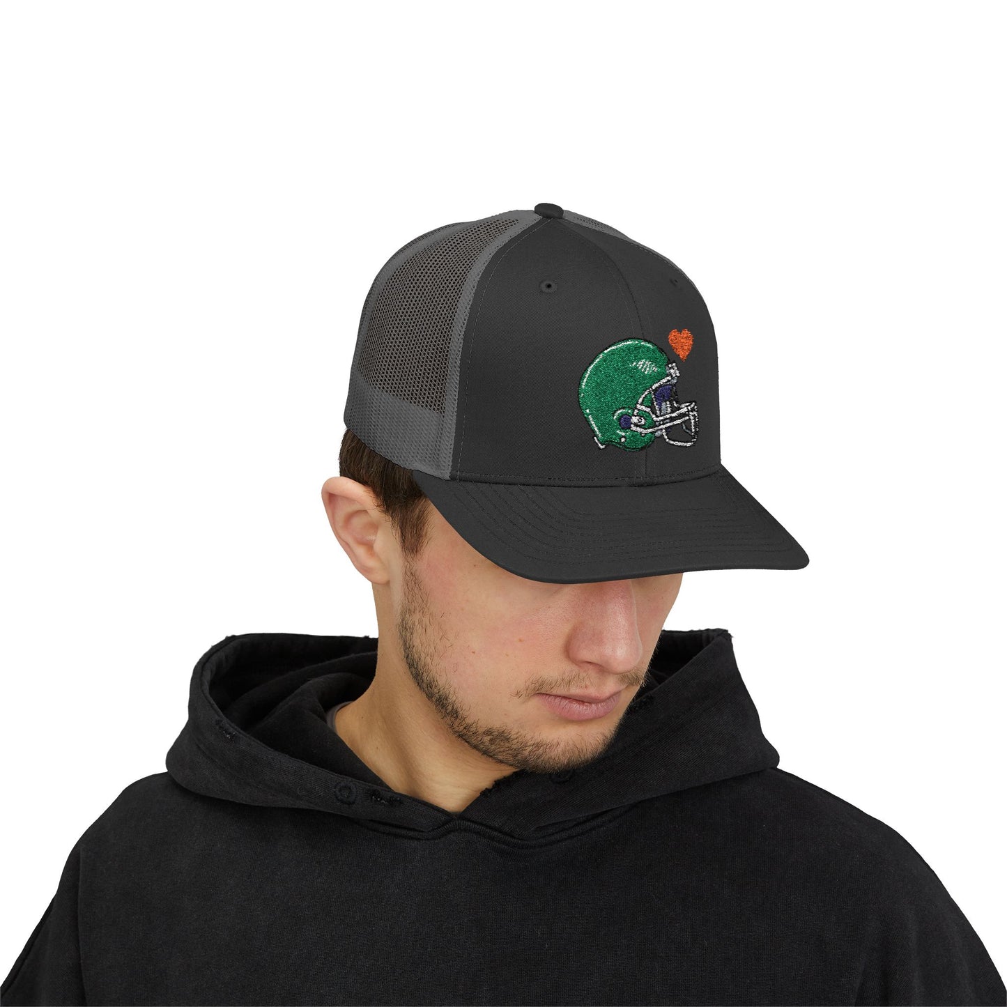 Snapback Trucker Cap with Football Heart Design - Perfect for Sports Fans, Gifts for Gamers, Casual Outings, Tailgating, and Team Spirit - TRV