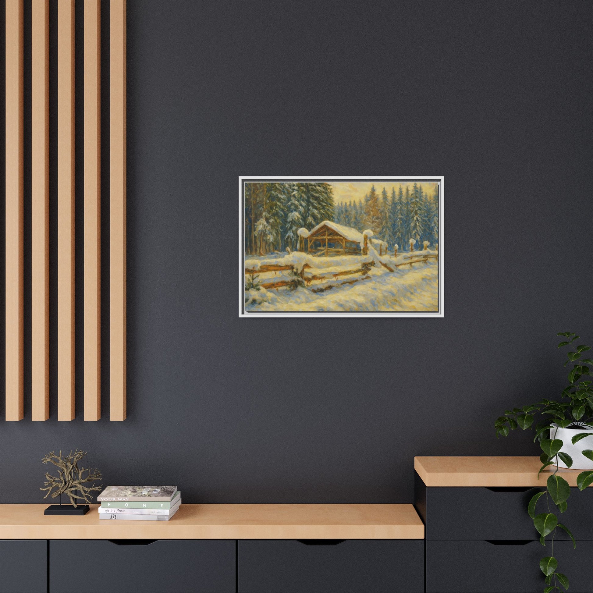 Winter Landscape Framed Canvas Art | Cozy Home Decor | Wall Art for Living Room, Bedroom, Holiday Gift, Rustic Vibes, Art Print - TRV