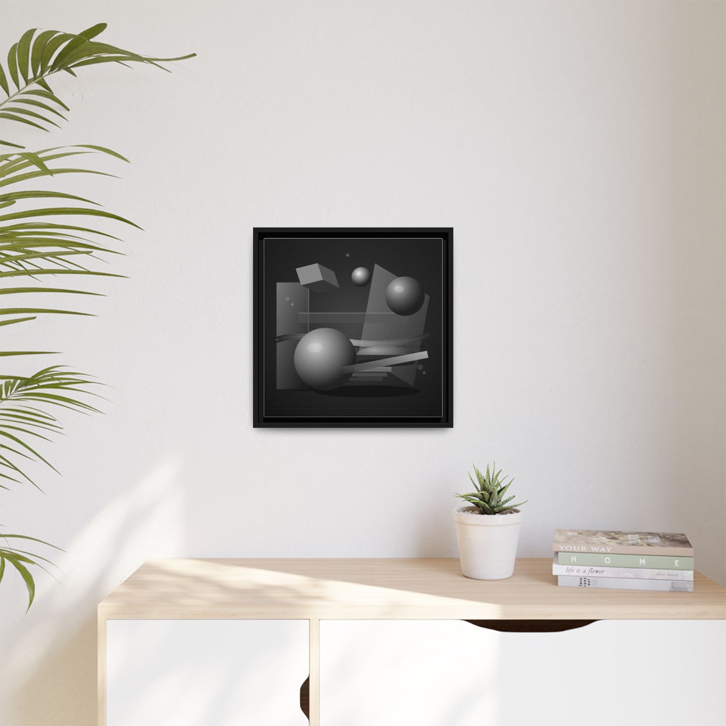 Monochrome Geometric Spheres Canvas Framed Wall Art | Matte Print