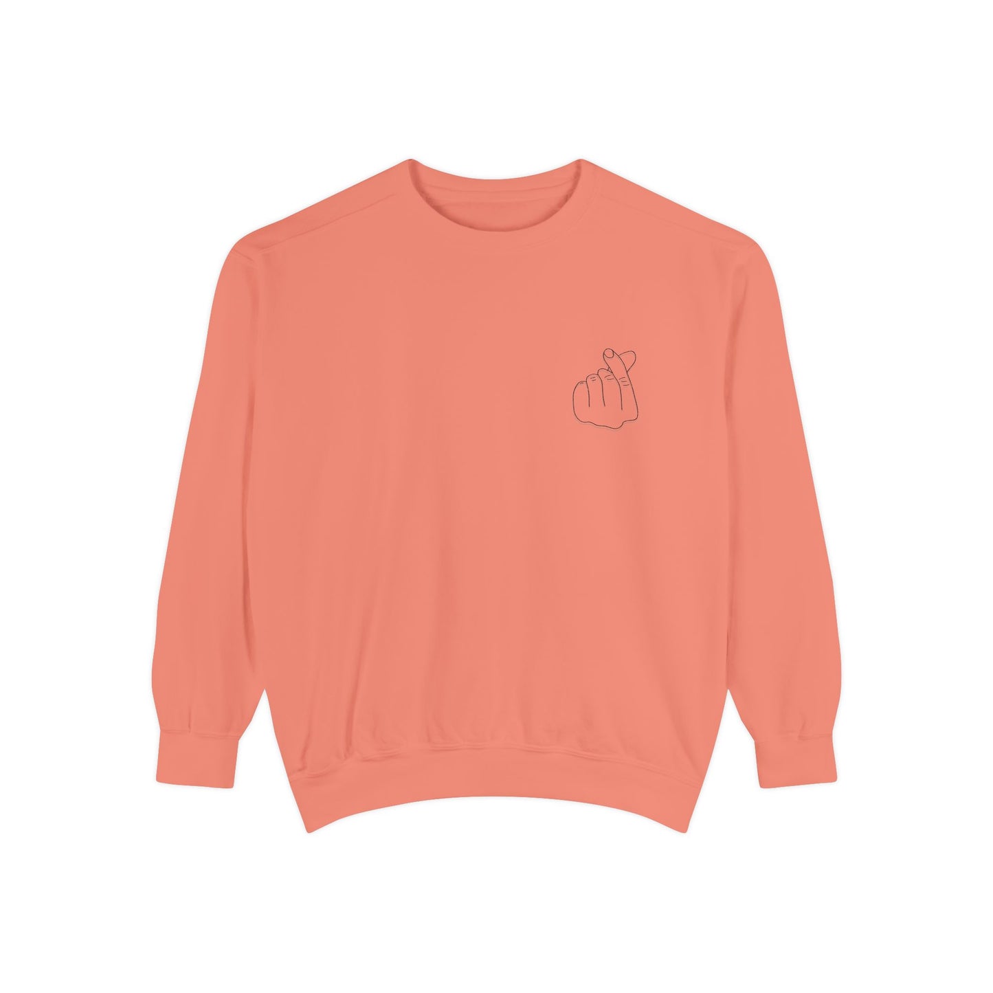 Minimalist Peace Hand Sweatshirt — Small Chest Line Art Crewneck