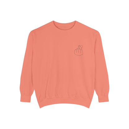 Minimalist Peace Hand Sweatshirt — Small Chest Line Art Crewneck