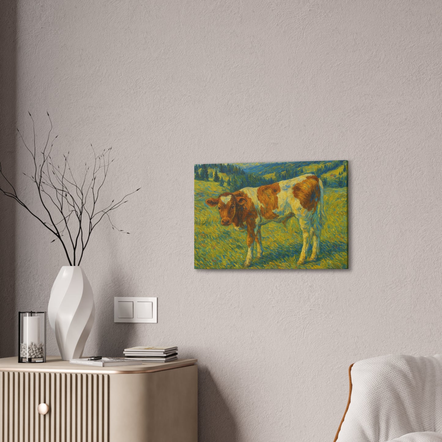 Artistic Cow Canvas Wall Art - Farmhouse Decor, Calf Painting