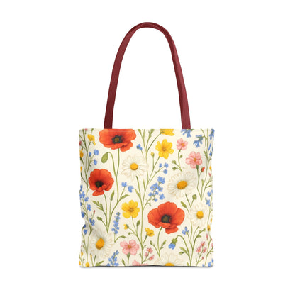 Wildflower Poppy Print Tote Bag | Floral All-Over Pattern