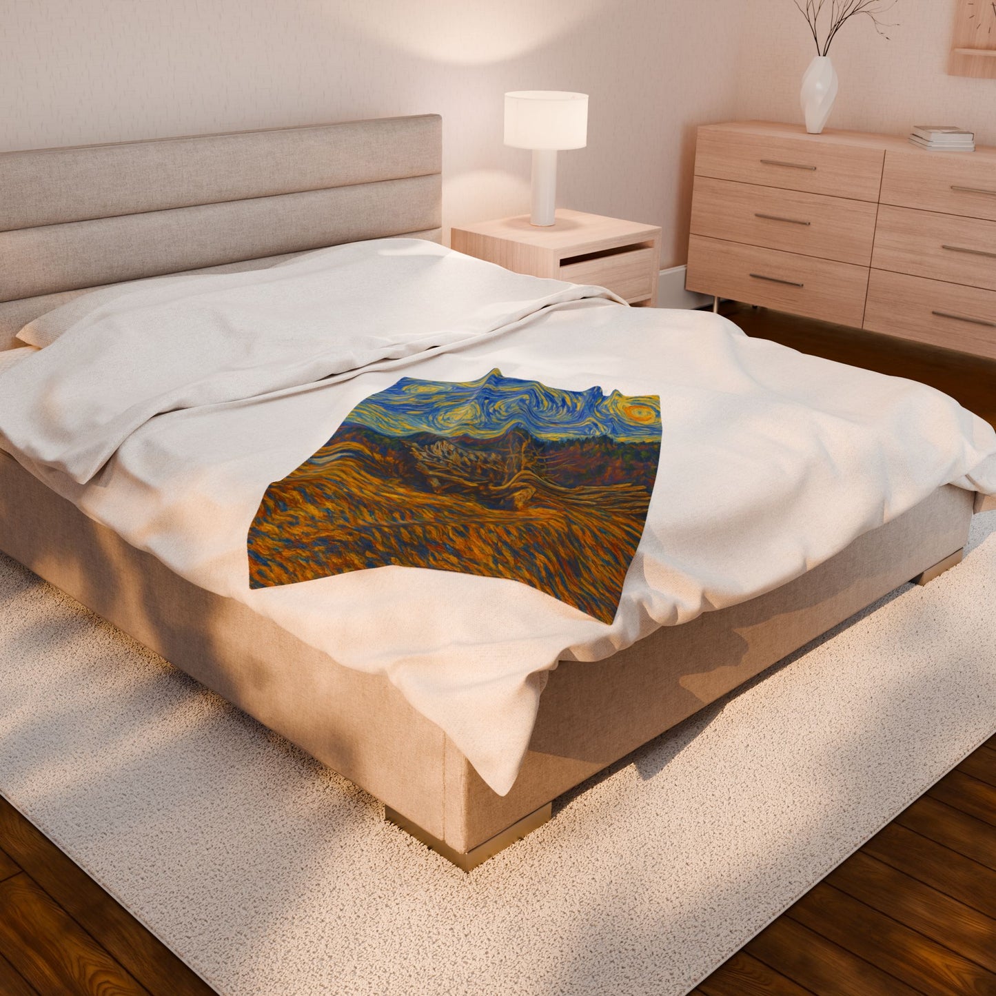 Starry Night Velveteen Plush Blanket, Cozy Throw Blanket for Home Decor, Gift for Art Lovers, Perfect for Christmas or Home Warmth - TRV