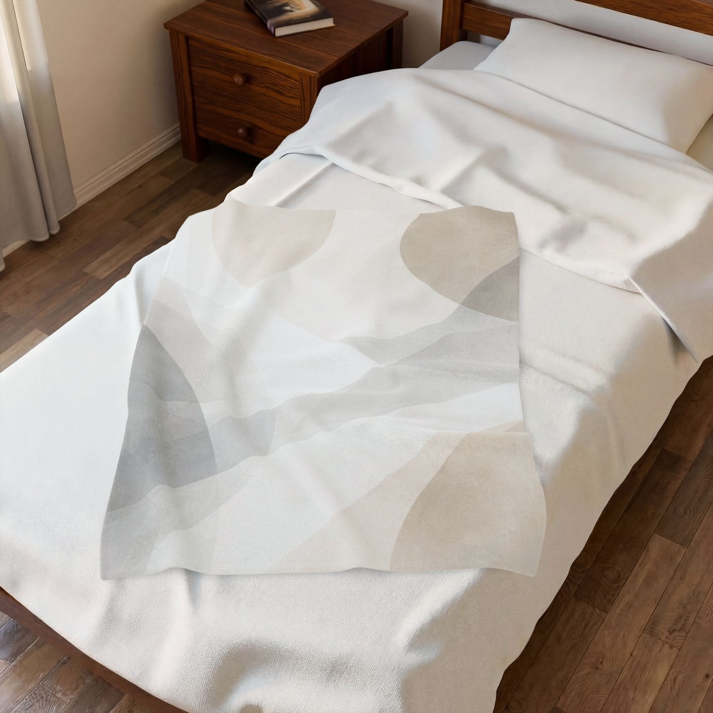 Neutral Abstract Shapes Velveteen Plush Blanket | Minimal Geometric Throw