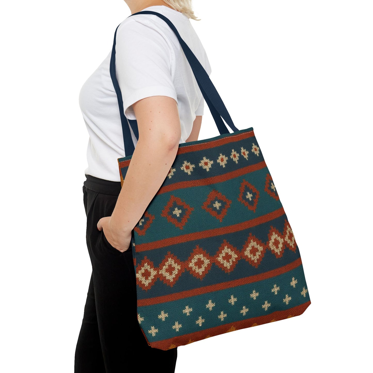Southwestern Diamond Pattern Tote Bag | Aztec Tribal Geometric Print - TRV