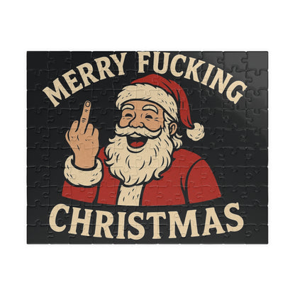 Irreverent Merry Christmas Puzzle | Santa Middle Finger Holiday Jigsaw