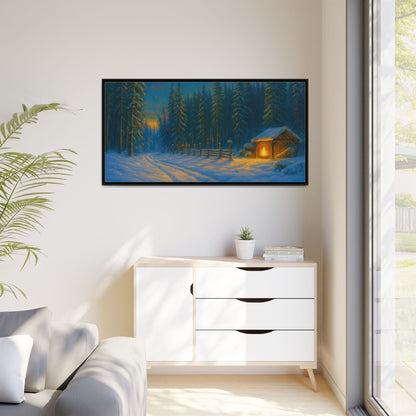 Framed Winter Landscape Canvas, Cozy Cabin Art, Christmas Decor, Winter Home Decor, Holiday Gift, Wall Art - TRV