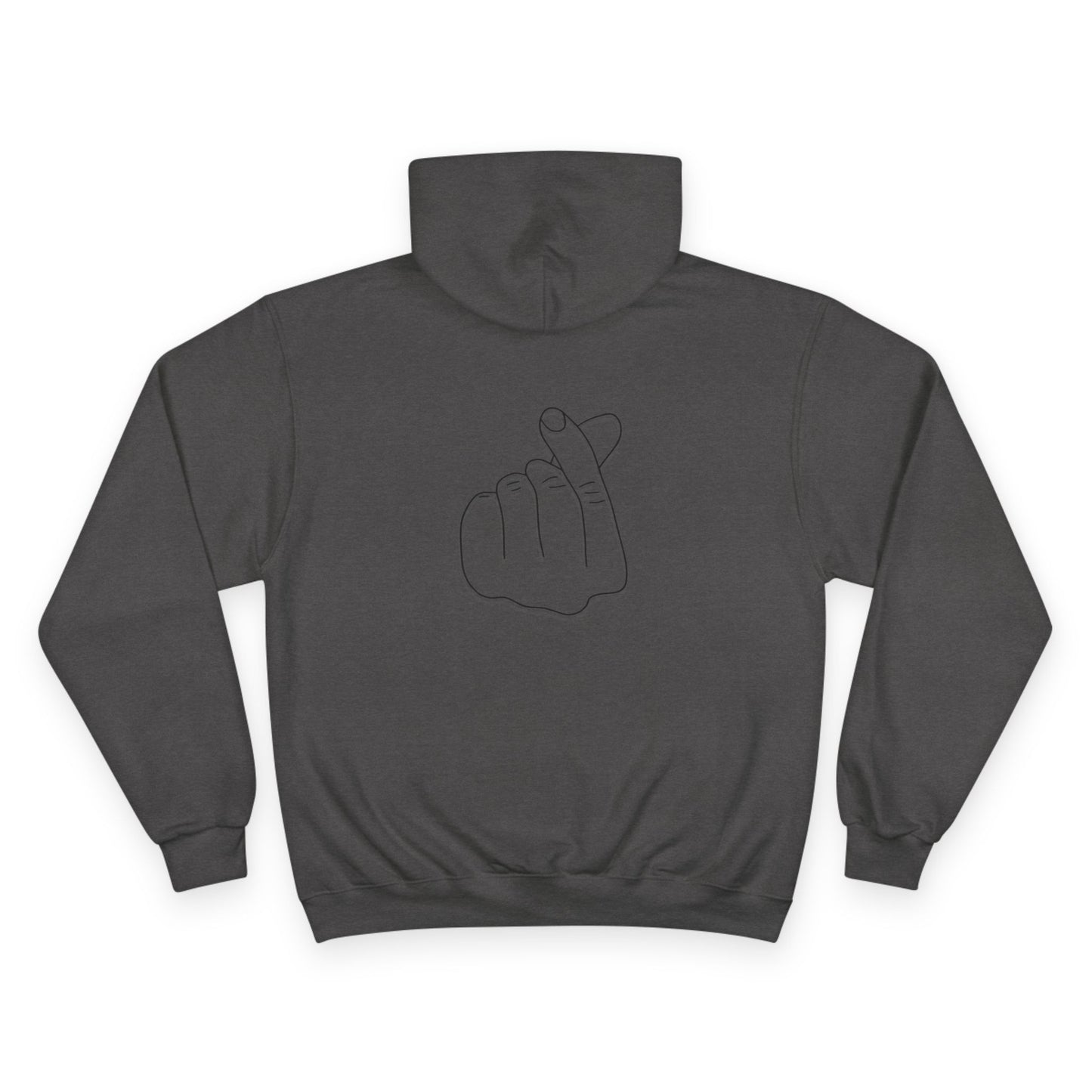 Champion Hoodie with Korean Finger Heart Graphic – Minimal White Pullover