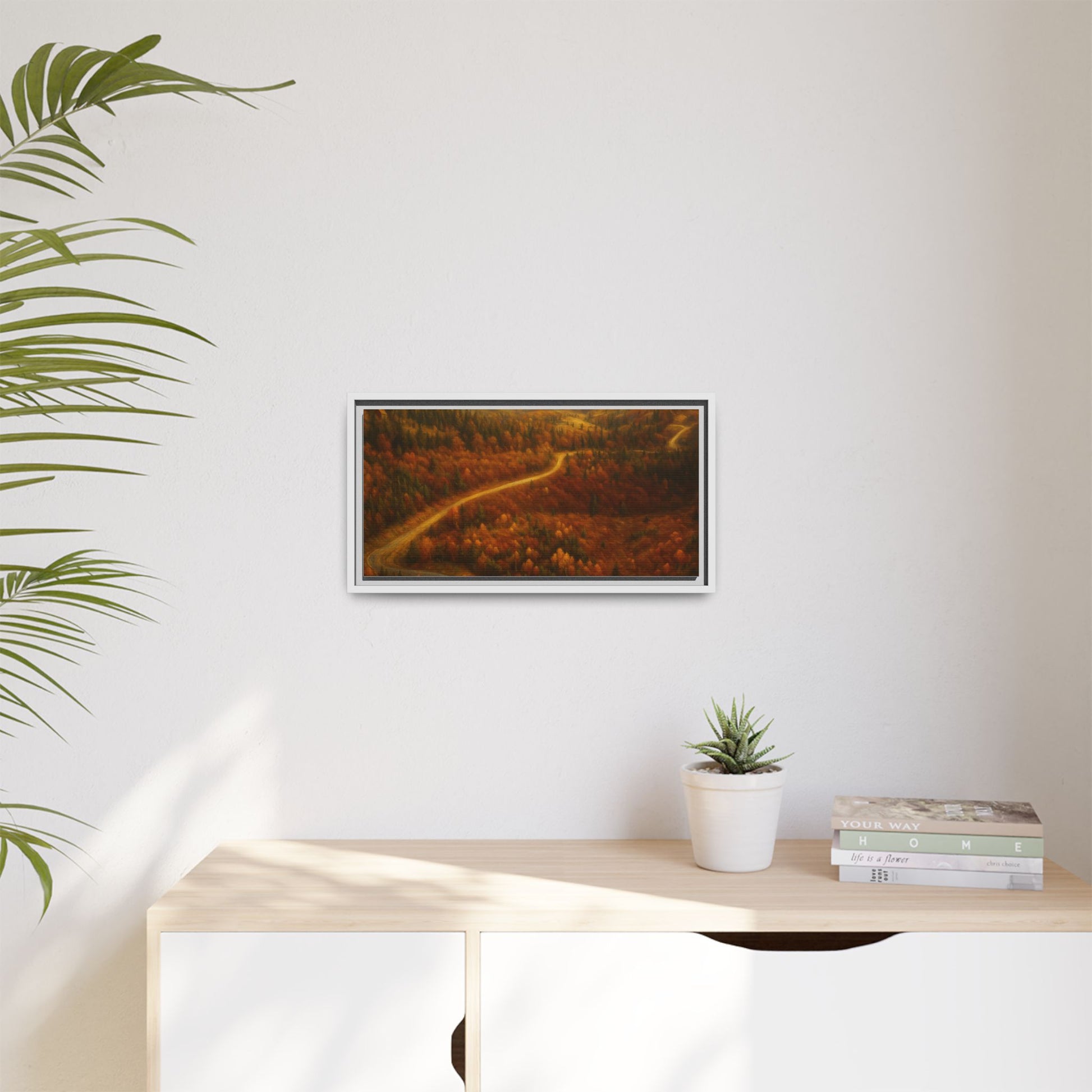 Autumn Landscape Framed Canvas Art, Cozy Home Decor, Warm Fall Vibes, Gift for Nature Lovers, Perfect for Thanksgiving - TRV
