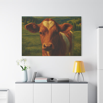 Cow Calf Portrait Canvas Print, Farm Animal Wall Art Decoration, Custom Matte Canvas Picture, Barnyard Animal Rustic Decor, Personalized - TRV