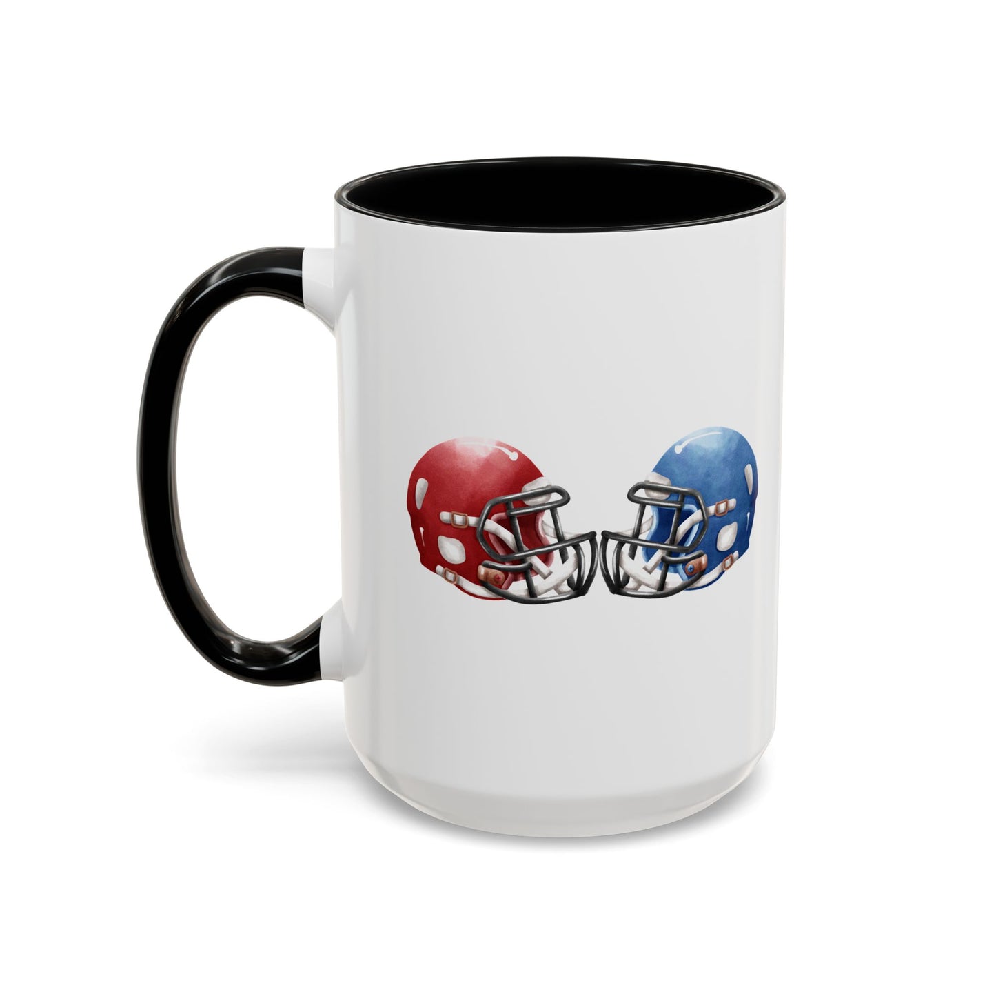 Football Helmet Coffee Mug — Red vs Blue Rivalry Accent Mug (11/15oz)