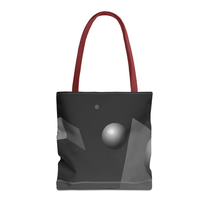 Black and white abstract monochrome orb tote bag with bold geometric design, made by Printify.