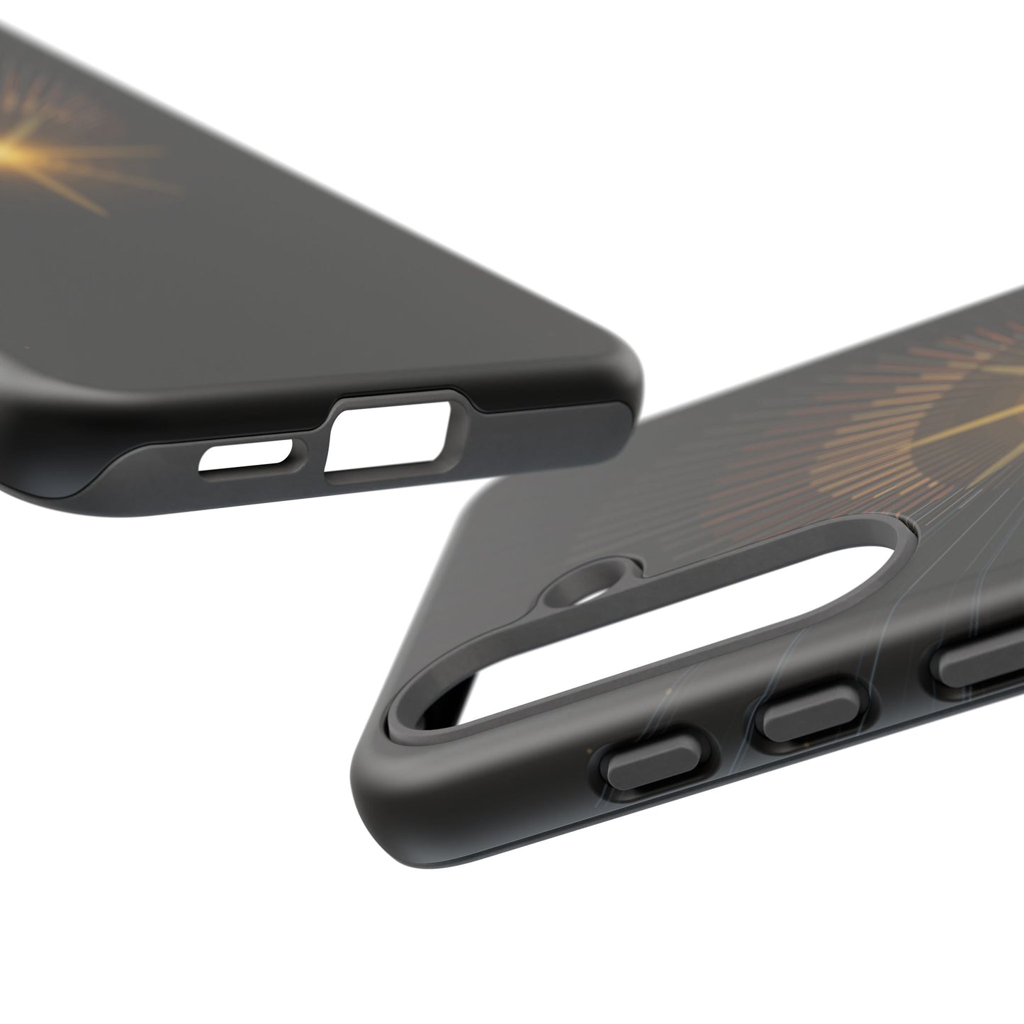 Tough Cases - Radiant Star Phone Case, Protective Black Shockproof Cover with Golden Light Design