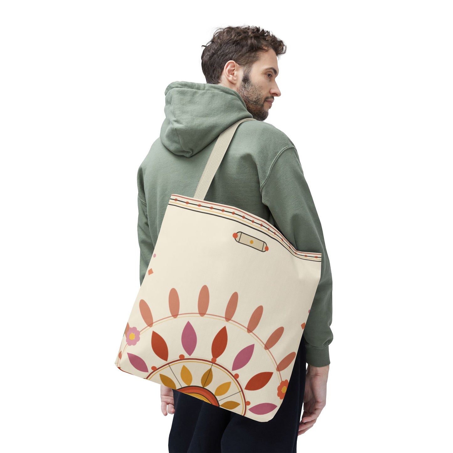Boho Floral Mandala Tote Bag | Pastel Sunburst Pattern