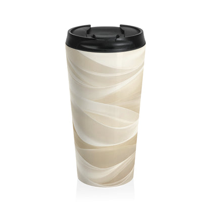 Neutral Abstract Waves Stainless Steel Travel Mug | Beige Swirl Tumbler