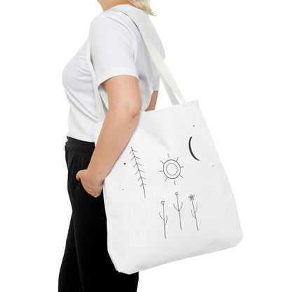 Minimal Moon and Sun Botanical Tote | Celestial Line Art Bag