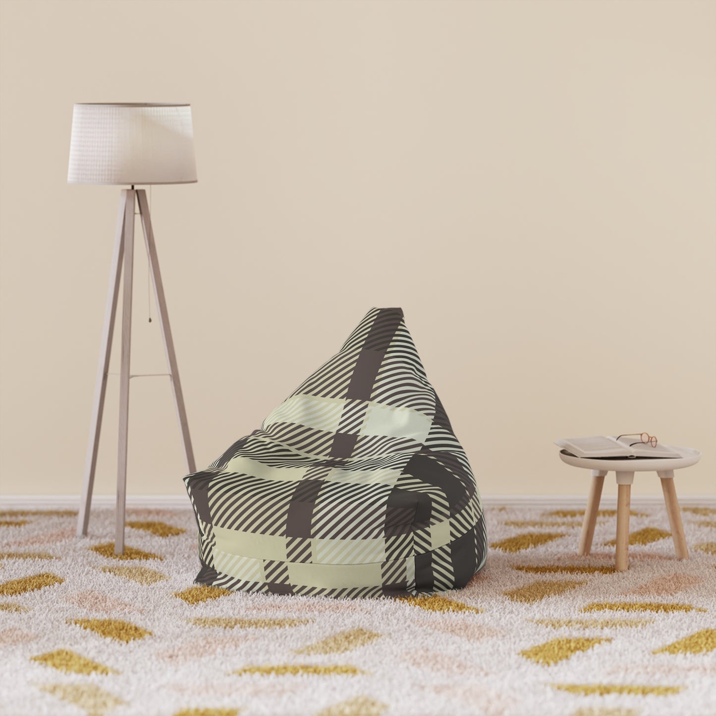 Brown Plaid Pattern Bean Bag Chair Cover | Rustic Buffalo Check
