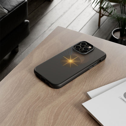 Tough Cases - Radiant Star Phone Case, Protective Black Shockproof Cover with Golden Light Design