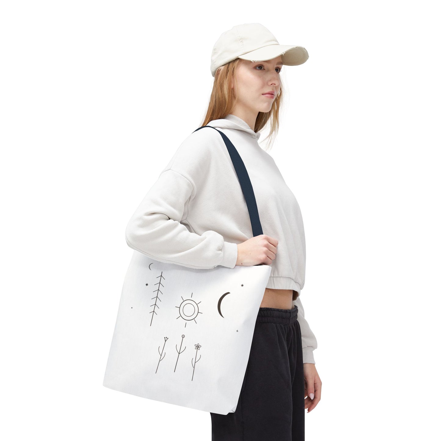 Minimal Moon and Sun Botanical Tote | Celestial Line Art Bag