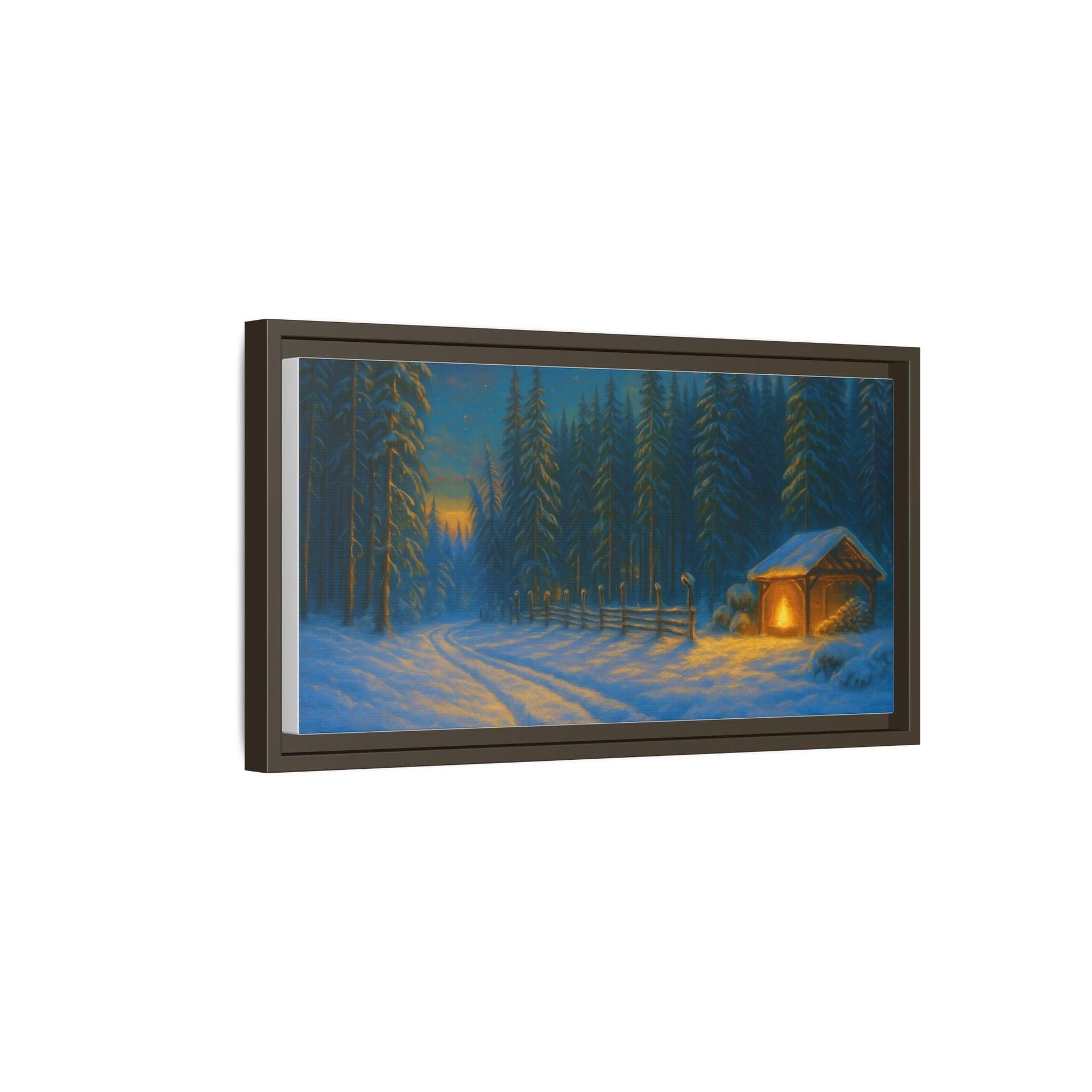 Framed Winter Landscape Canvas, Cozy Cabin Art, Christmas Decor, Winter Home Decor, Holiday Gift, Wall Art - TRV