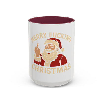 Irreverent Merry Christmas Mug — Funny Santa Middle Finger Coffee Cup (11oz & 15oz)