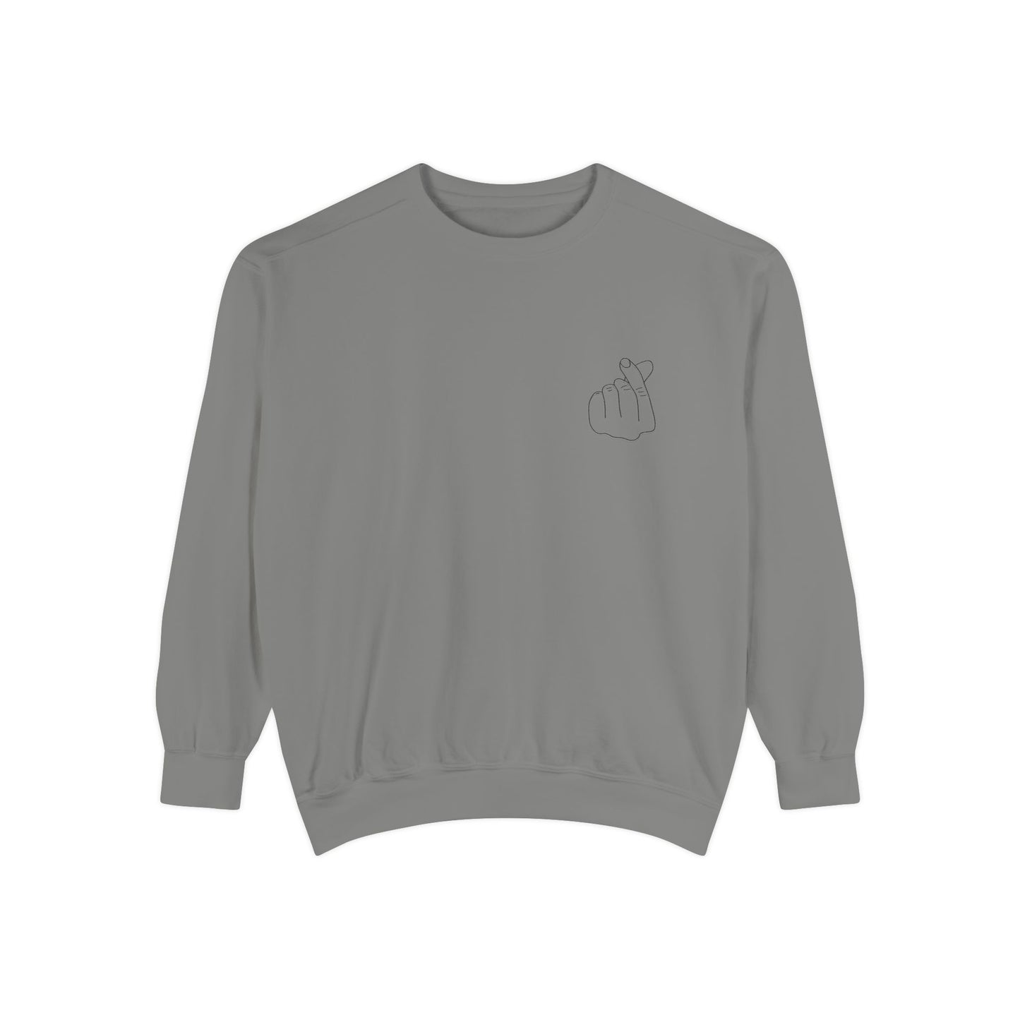 Minimalist Peace Hand Sweatshirt — Small Chest Line Art Crewneck