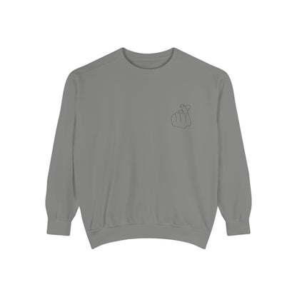 Minimalist Peace Hand Sweatshirt — Small Chest Line Art Crewneck