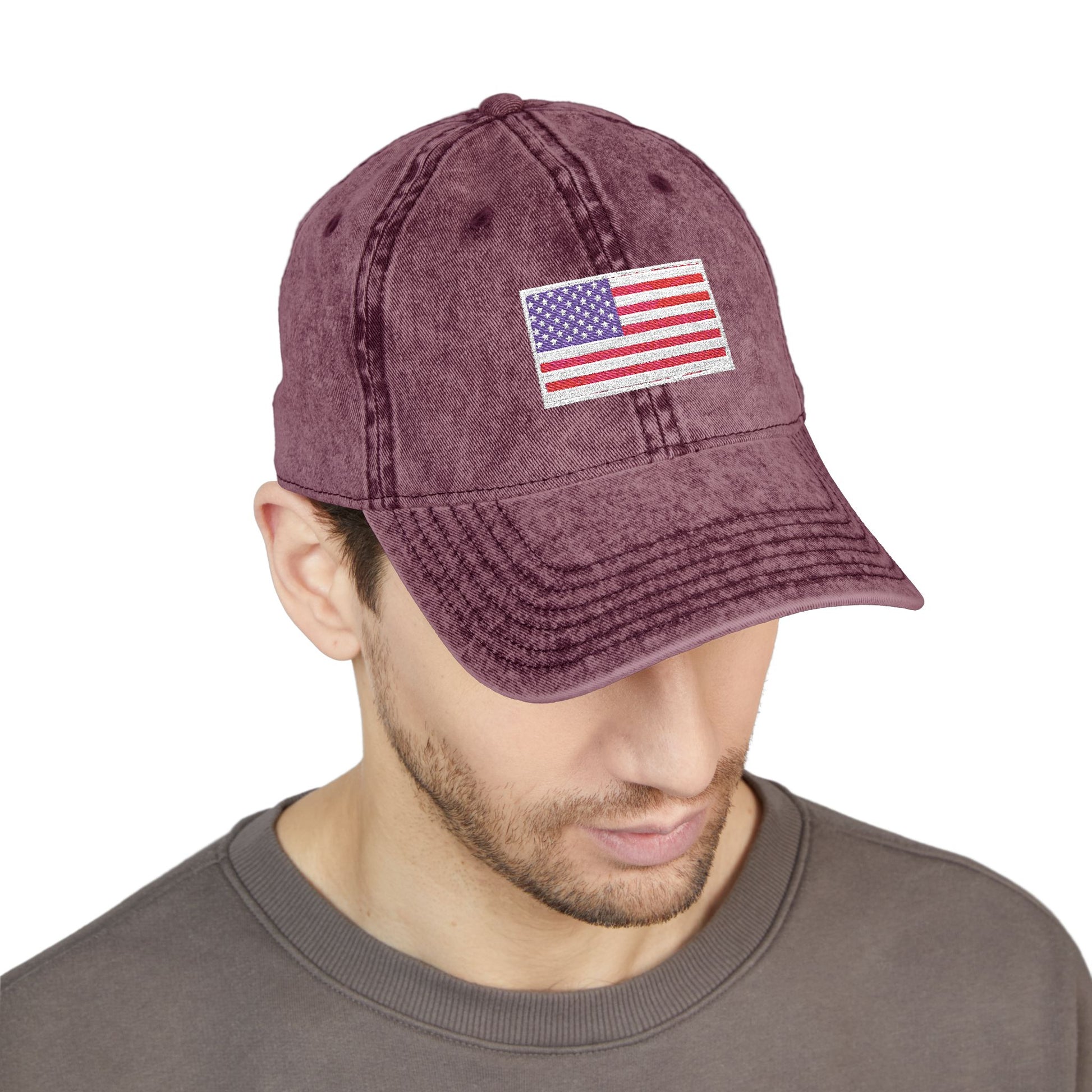 Embroidered Vintage Cap with USA Flag Design - TRV