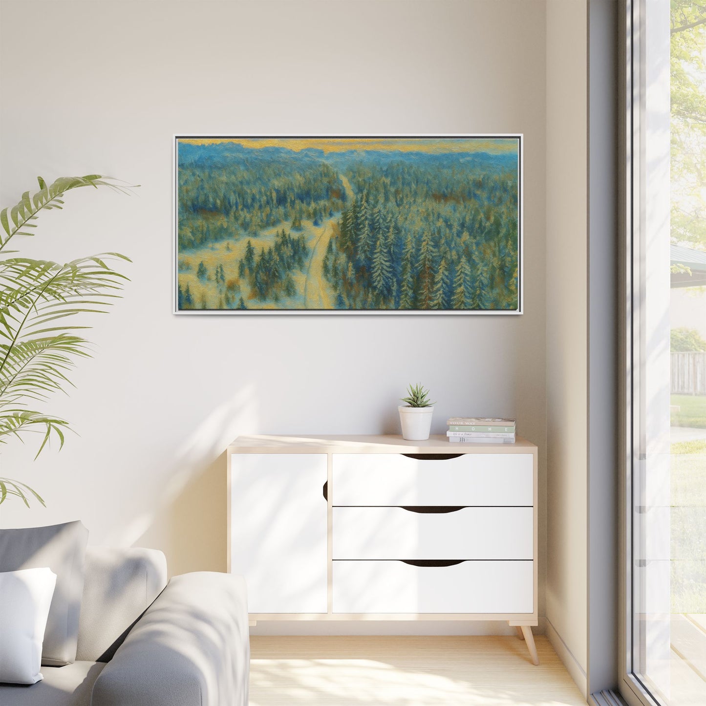 Framed Matte Canvas Art Print, Tranquil Forest Landscape, Home Decor for Nature Lovers, Wall Art for Living Room, Gift for Art Enthusiasts - TRV