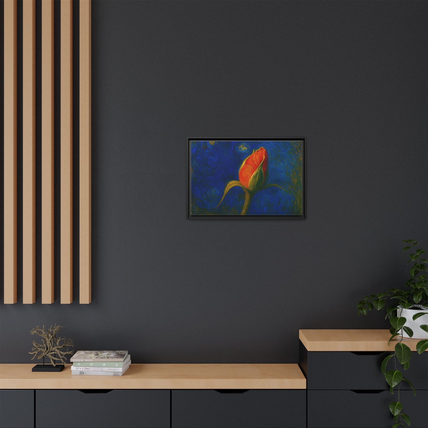 Red Rose Bud Painting Canvas Framed | Matte Wall Art - TRV
