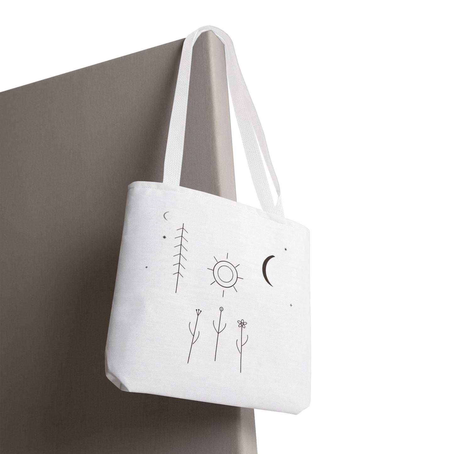 Minimal Moon and Sun Botanical Tote | Celestial Line Art Bag