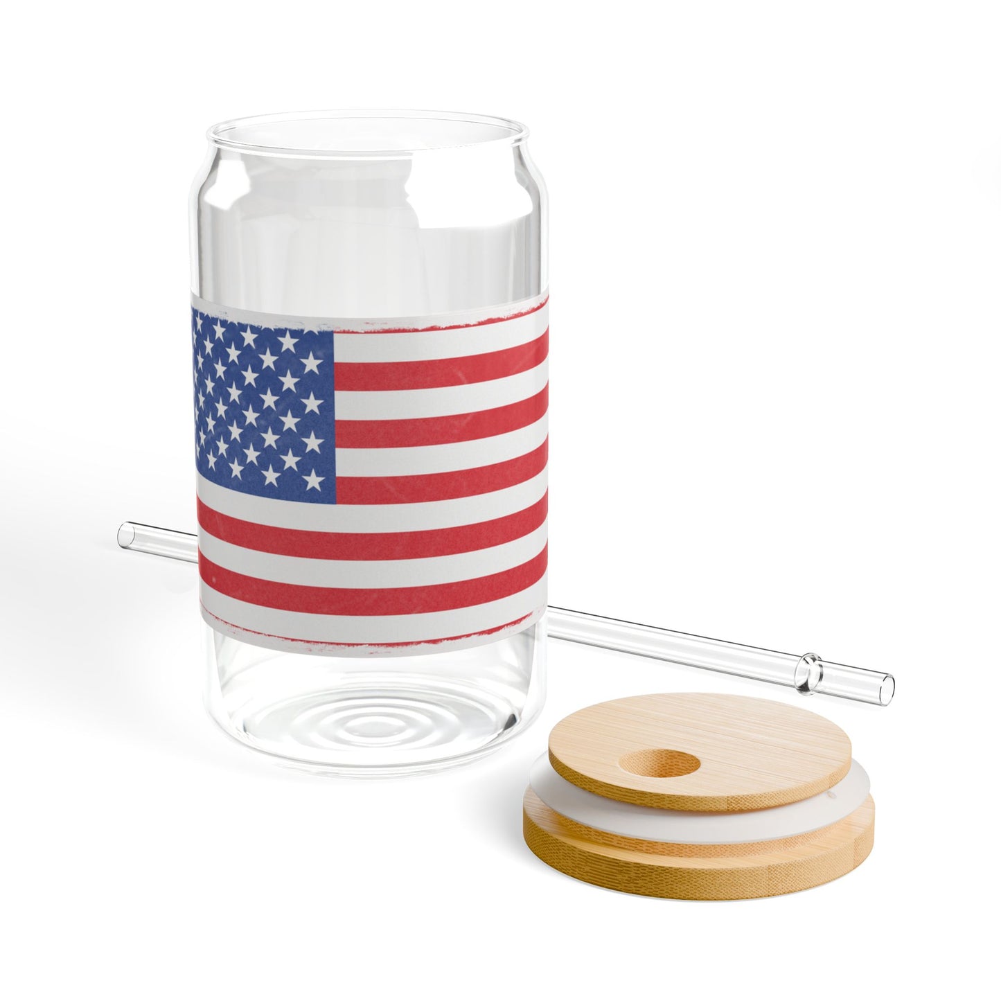 American Flag Sipper Glass — 16oz Patriotic Drink Tumbler with Straw