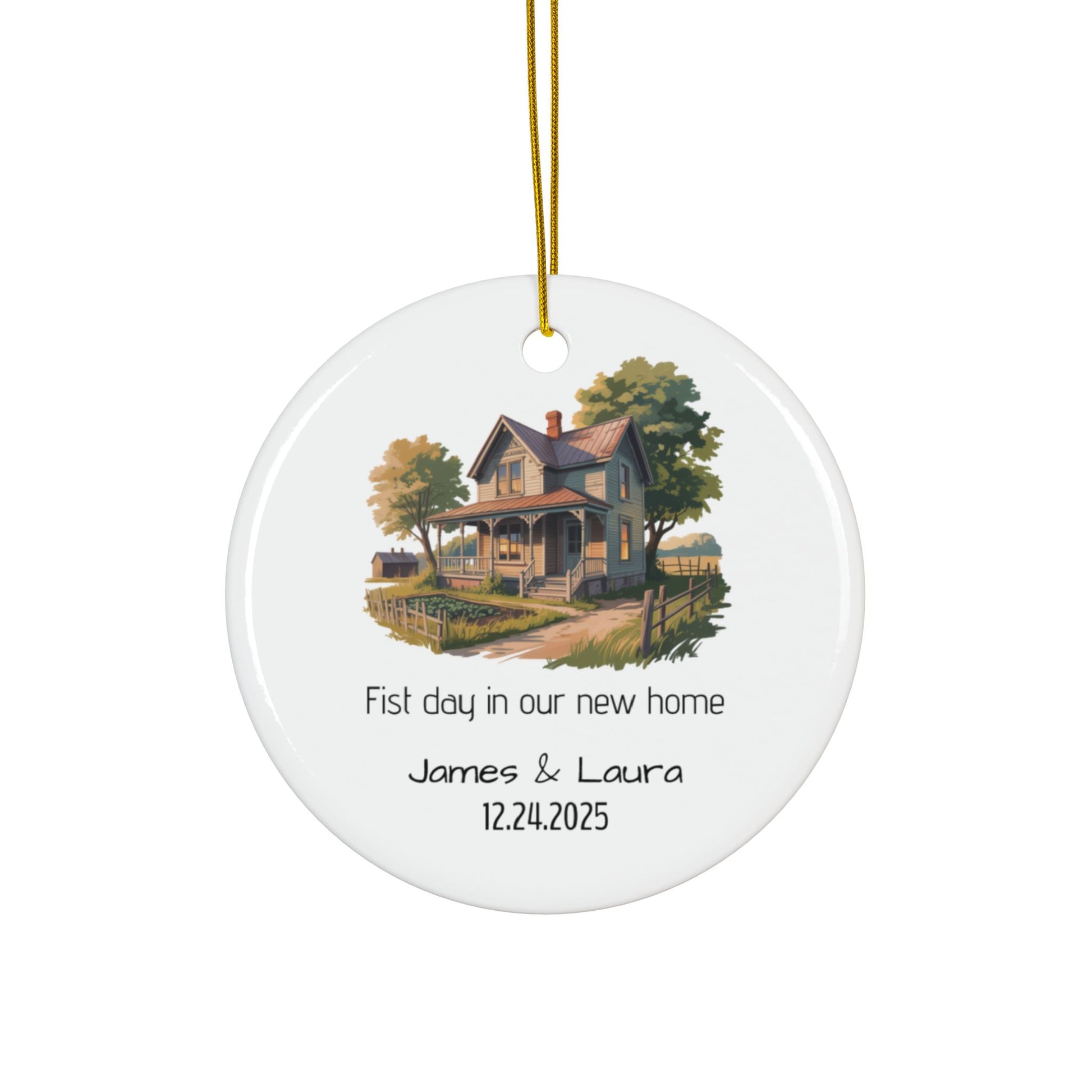 Vintage House Illustration Ceramic Ornament | Personalized Name & Date - TRV