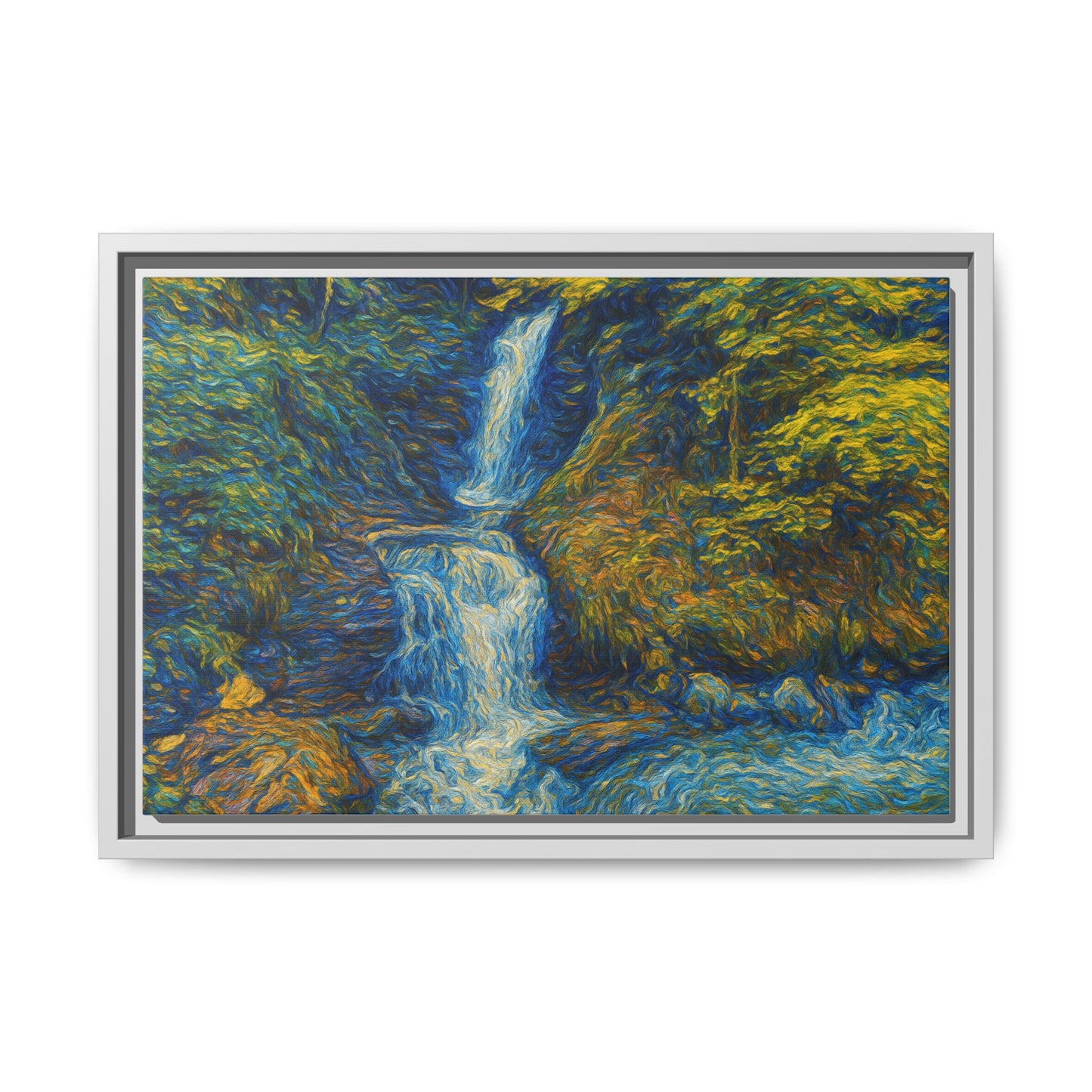 Framed Canvas Art, Majestic Van Gogh Style Waterfall Landscape Wall Decor, Nature Lover Gift, Home Office Artwork, Living Room Decoration - TRV