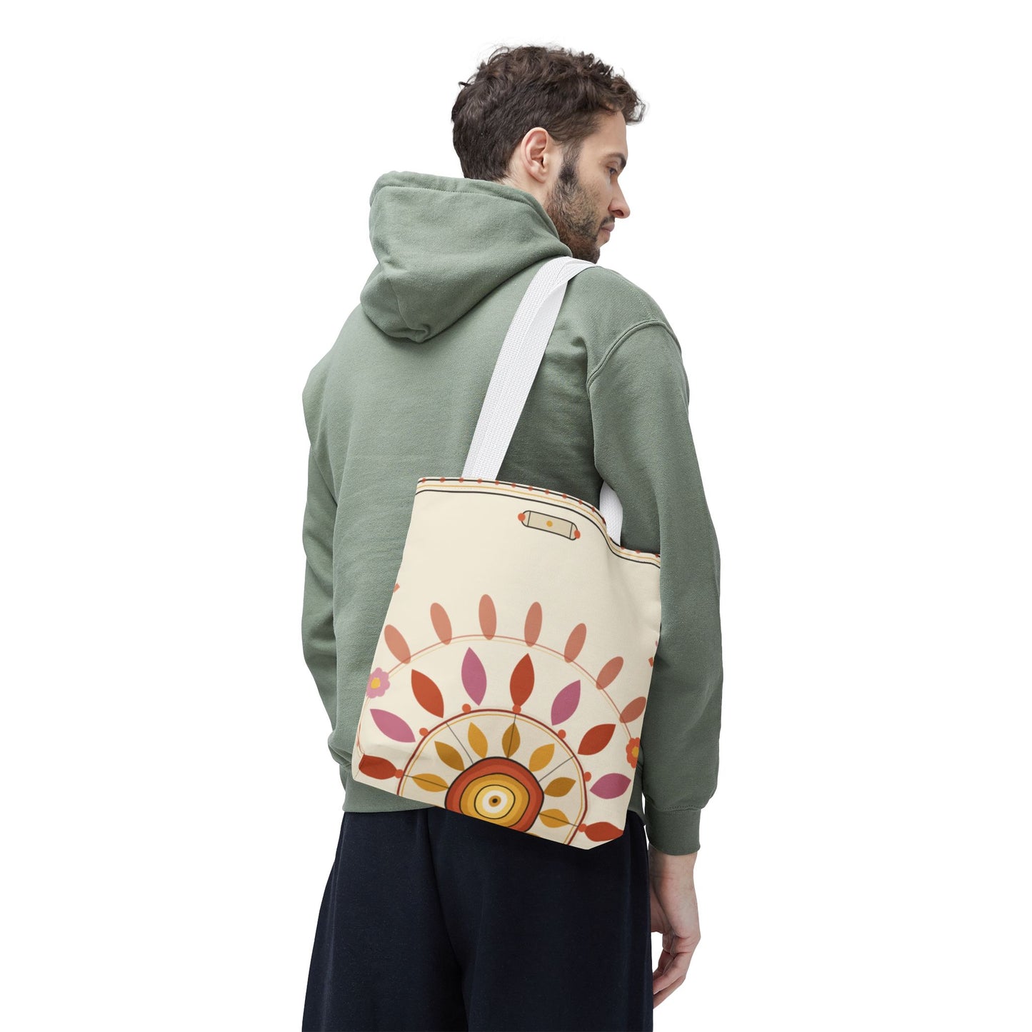 Boho Floral Mandala Tote Bag | Pastel Sunburst Pattern