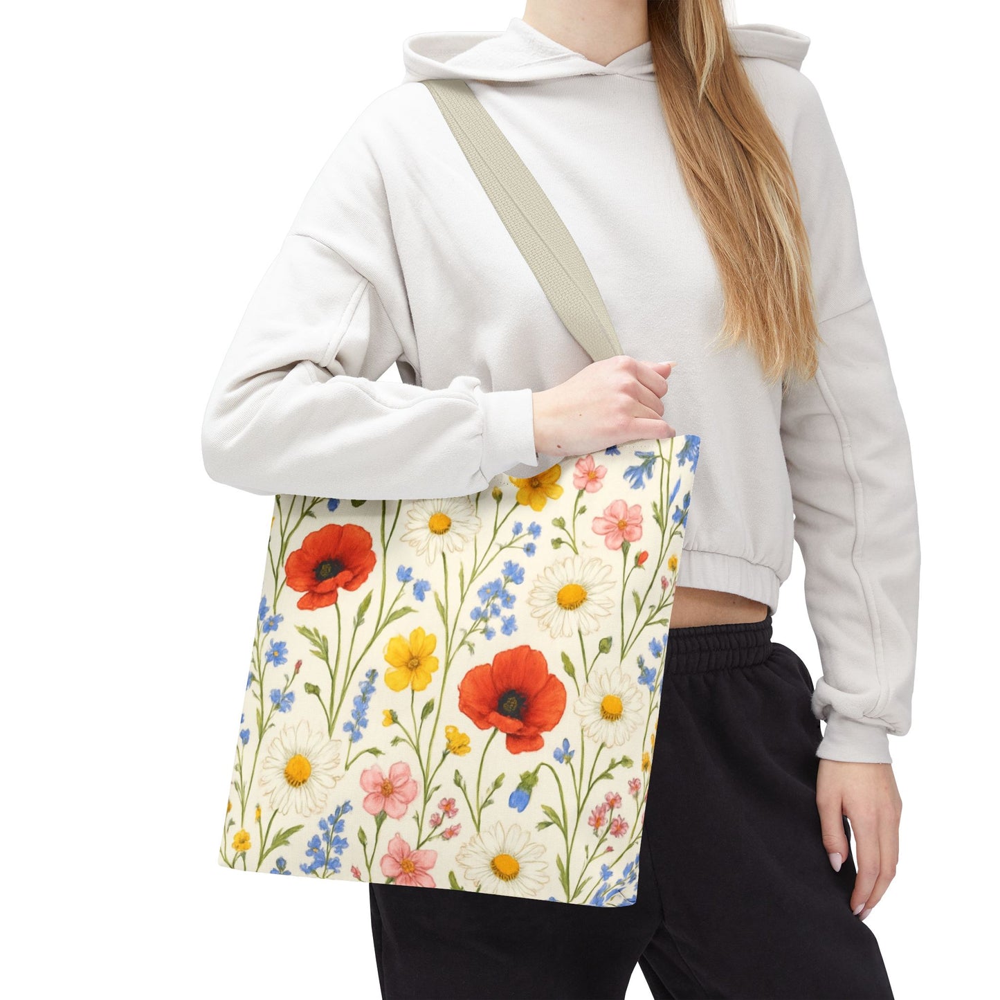 Wildflower Poppy Print Tote Bag | Floral All-Over Pattern